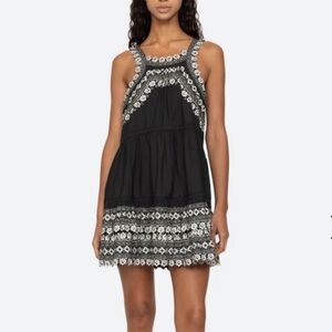 Sea NY Amina Embroidered Sleeveless Mini Dress Washed Black White XS